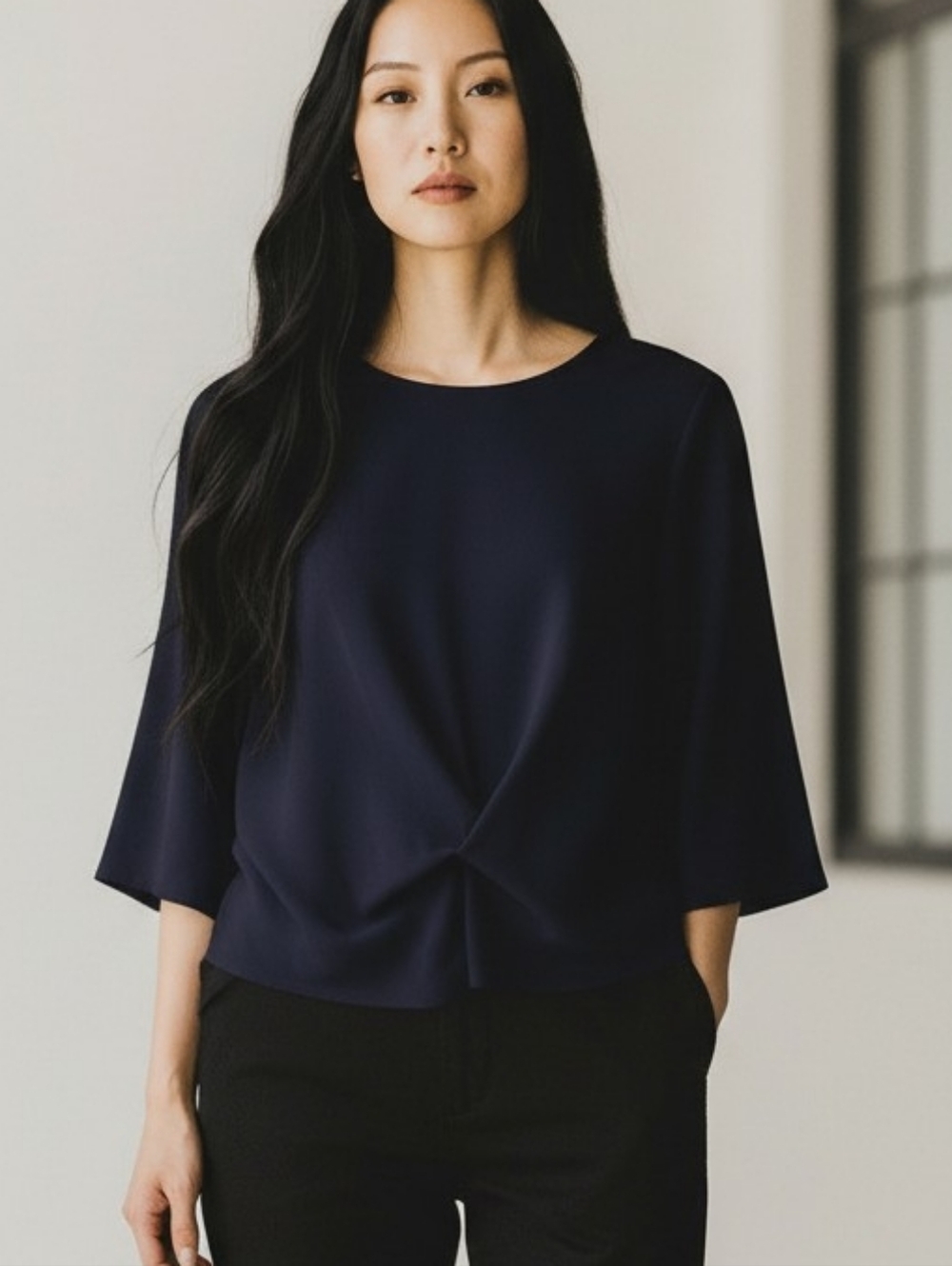 COS Black Twist Front Detail 3/4 Sleeve Zip Back Blouse Top Shirt 4